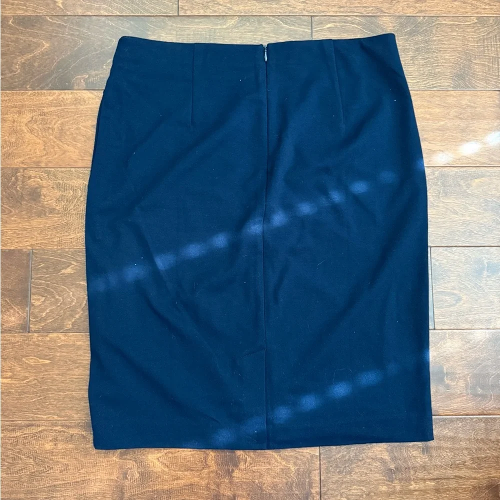 Premise Studio Navy Blue Stretch Pencil Skirt | Size 14 | Asymmetrical Drape
